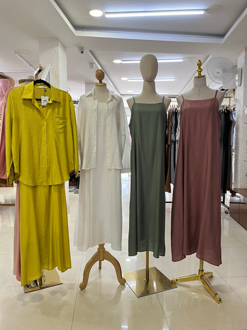 Women Casual Collar Down Shirts With Long Maxi Dress Sets